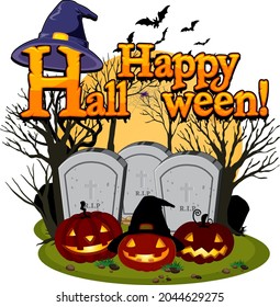 Happy Halloween with Jack-o'-lantern at graveyard illustration