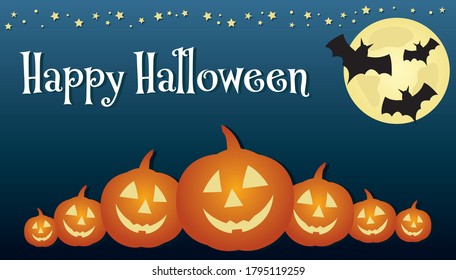 Happy Halloween jack'o'lantern pumpkin lantern banner illustration design text outline