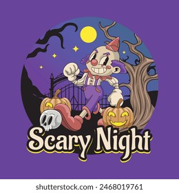 Happy Halloween Jester Clown Scary Night badge and label sticker, banner, patch, greeting card and invitation Vector illustration
