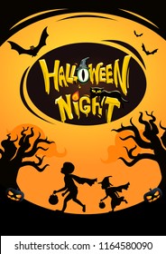 Happy halloween kids background silhouette and logo illustration