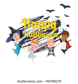 Happy Halloween kids character vector concept. Cute Halloween kids set. Vector Illustration. - stock vector