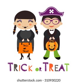 A happy Halloween kids couple. Vector illustration