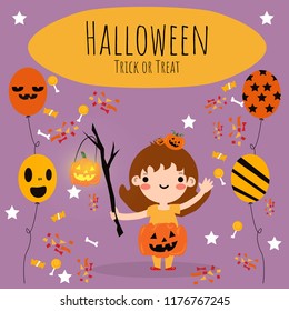 Happy Halloween kids party invitation poster or card illustration design vector