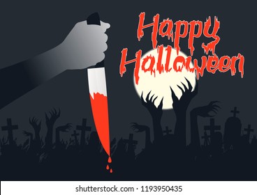 Happy Halloween Knife handle knife and moon in Dark background, Graphic design Vector illustration.