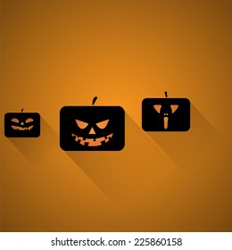 Happy Halloween label with pumpkins. Made in vector