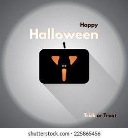 Happy Halloween label with pumpkins. Made in vector