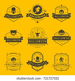 Happy Halloween labels an badges design set. Retro typography halloween for greeting cards and photo overlays. Vector illustration.