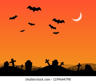 Happy Halloween landscape vector with orange background illustration.