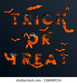Happy halloween layout design.Vector illustration with typography with abstract paper cut layers.