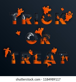 Happy halloween layout design.Vector illustration with typography with abstract paper cut layers.