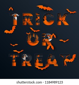 Happy halloween layout design.Vector illustration with typography with abstract paper cut layers.