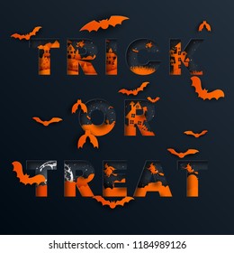 Happy halloween layout design.Vector illustration with typography with abstract paper cut layers.