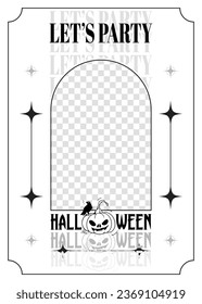 Happy Halloween, let's party. crow, pumpkin, y2k style, isolated on white background, photo frame