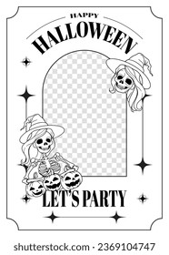 Happy Halloween, let's party. spooky witch skull, smile pumpkin, y2k style.