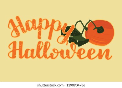 Happy Halloween lettering background pale yellow and pumpkin design texture chaotic dots EPS10