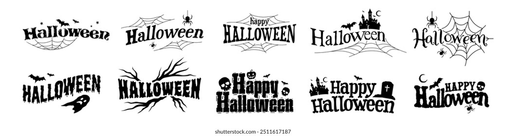 happy halloween lettering. Halloween banner set.