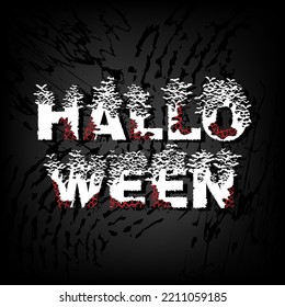 Happy Halloween lettering. Bat swarm letters with red texture. Decorative Holiday calligraphy text for banner, poster, greeting card, party invitation.