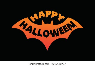 Happy Halloween lettering with bats. Unique design element for halloween with pumpkin.