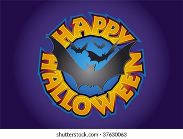 Happy Halloween Lettering and Bats Vector