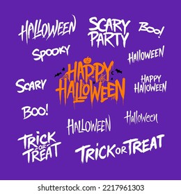 Happy Halloween Lettering Calligraphy Big Set. Vector Illustration of Collection for October 31 Holiday.