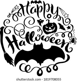 Happy Halloween Lettering Circle Vector Illustration For Halloween Party And Print Screen On Product Or Gift.