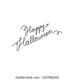 Happy Halloween lettering, 
continuous line drawing, banner, poster, flyers, marketing, greeting cards, hand lettering, emblem or logo design, one single line on white background, isolated vector.
