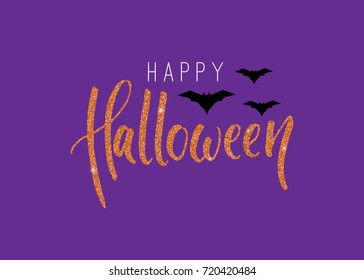 Happy Halloween lettering. Glitter effect modern brush pen calligraphy for banner, poster, greeting card, party invitation.