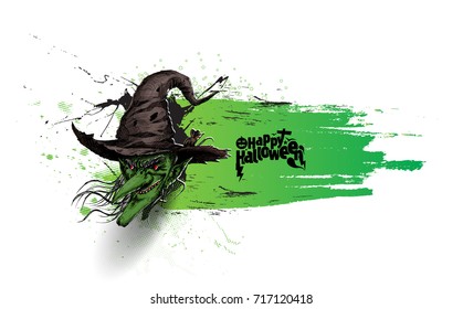 Happy Halloween! Lettering greeting cards for all holidays series, Hand Drawn Sketch Vector illustration.