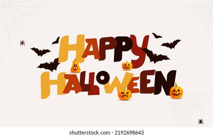 Felices letras de Halloween. Feliz Halloween dibujado a mano con murciélagos. Elemento de diseño único para halloween con calabazas. Tipografía de sketch estilizado. Ilustración vectorial de plantilla aislada en segundo plano.