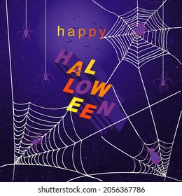 Happy Halloween lettering. Handwritten calligraphy with spider and cobweb for greeting cards, posters, banners, flyers and invitations. Happy Halloween text, holiday background