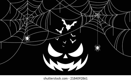 Happy Halloween lettering. Handwritten calligraphy with spider web and bats for greeting cards, posters, banners, flyers and invitations. Happy Halloween text, holiday background