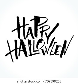 Happy Halloween lettering. Handwritten modern calligraphy, brush painted letters. Vector illustration. Template for banners, posters, flyers, greeting cards or photo overlays.