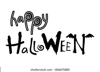 Happy Halloween lettering. Handwritten Happy Halloween typography print for banner, poster, greeting card. Hand drawn decorative design element. Vector brush. Inscription Happy Halloween.