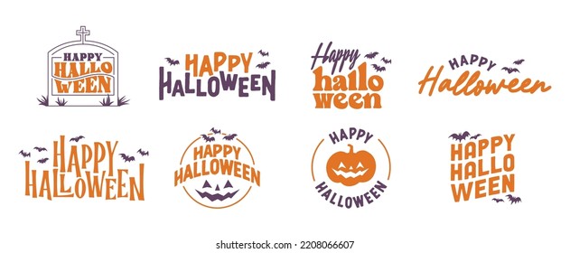 Happy Halloween lettering. Holiday badge for banner, poster, greeting card or party invitation. Vector illustration.