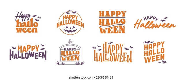 Happy Halloween lettering. Holiday badge for banner, poster, greeting card or party invitation. Vector illustration.