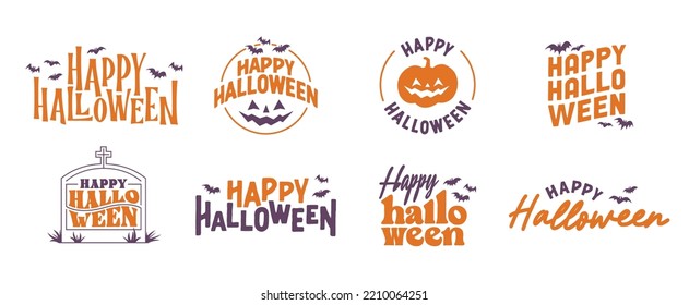 Happy Halloween lettering. Holiday badge for banner, poster, greeting card or party invitation. Vector illustration.