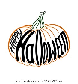 Happy Halloween lettering inscription written in graphic pumpkin