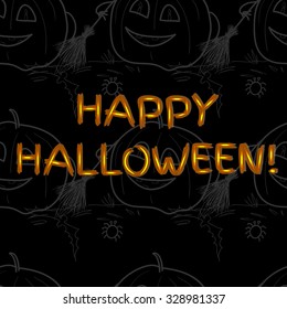 Happy Halloween lettering on seamless background with pumpkins, vector illustration.