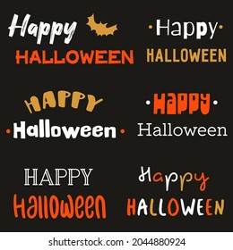 Happy Halloween lettering phrases set.  Holiday lettering. Vector illustration