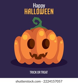 happy halloween lettering postcard with pumpkin