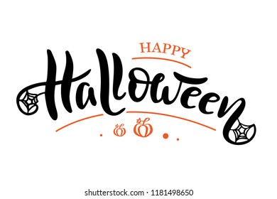 	
Happy Halloween lettering. Poster, card, label, banner design. Bright geometrical background. Vector illustration