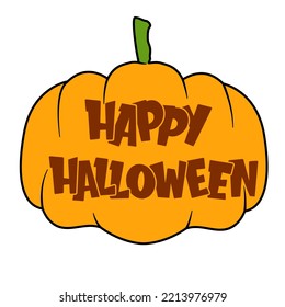 Happy Halloween lettering and pumpkin. Vector illustration. Cartoon