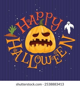 Happy Halloween lettering and pumpkins, illustration and vector.