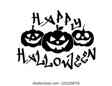 Fröhliche Halloween-Schrift mit Kürbissen. Vektorgrafik