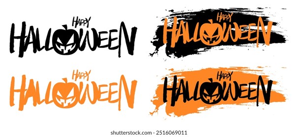 Happy Halloween lettering scary banner. Vector illustration isolated on white background.