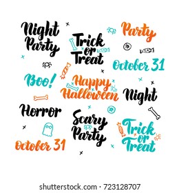 Happy Halloween Lettering Set. Vector Illustration. Trick or Treat Calligraphy.