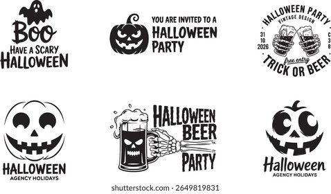Happy Halloween Lettering  Sticker set ,Halloween poster, Halloween t-shirt , Halloween party, horror Background 