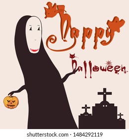 Happy Halloween lettering text and Ghost happy on the night of halloween set collection