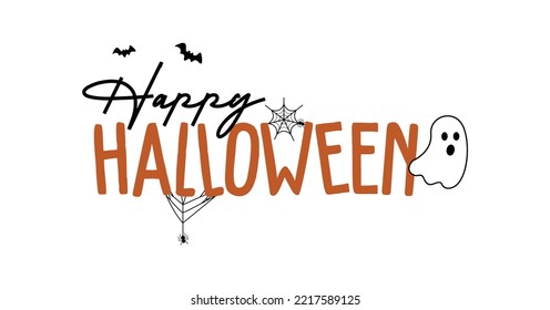 Happy Halloween Lettering Text With Ghost