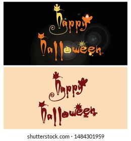 Happy Halloween lettering text on the night of halloween set collection.Great for spooky fun party themed designs, gifts, packaging.